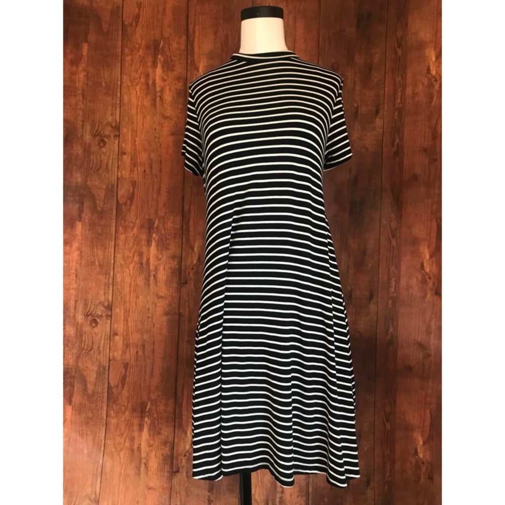 Enough About Me Mock Neck Black Striped Dress